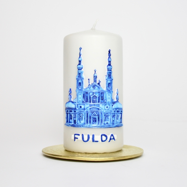 Kerze Fuldaer Dom | Fuldakerze | Grau mit blauem Dom